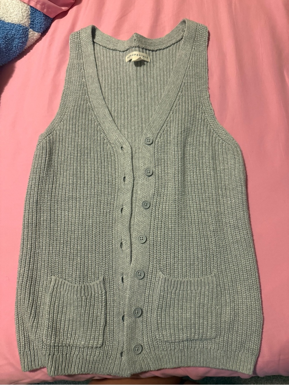Aeropostale Light Gray Ribbed Button-Front Knit Tank